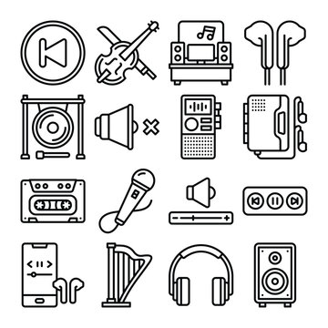 audio and music outline icon pack