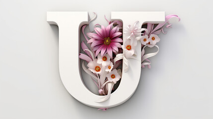 Serif Typeface Typographical Logo with Floral Design Featuring Letter 'U'. Spring, Summer