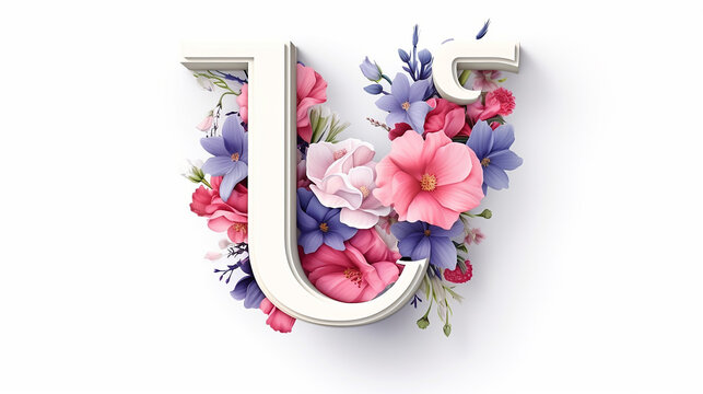 Serif Typeface Typographical Logo with Floral Design Featuring Letter 'U'. Spring, Summer
