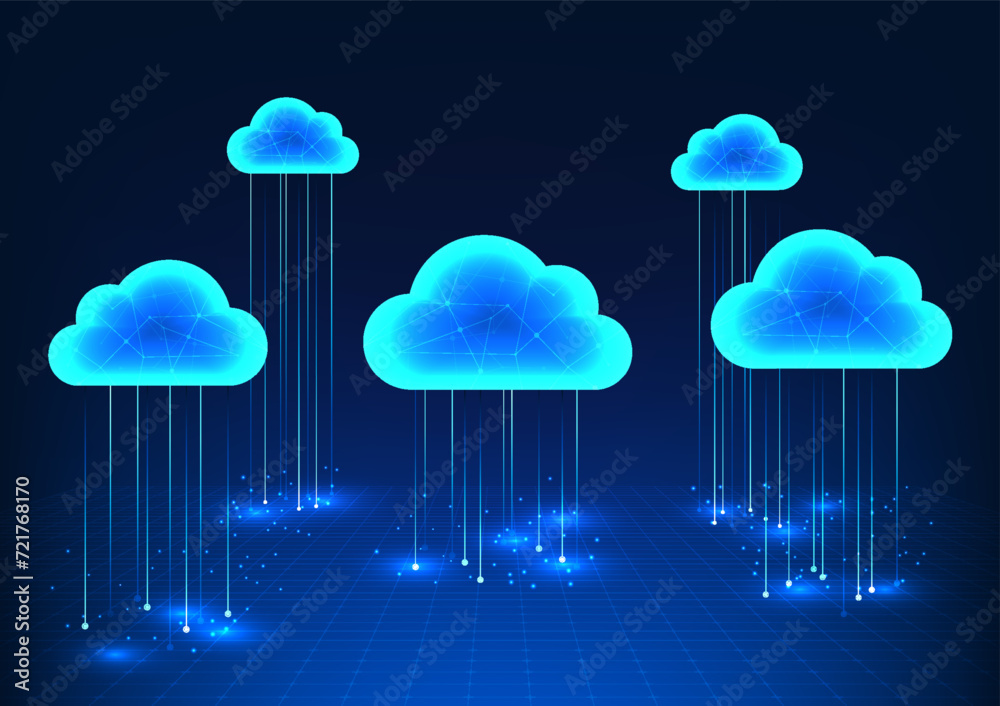 Poster cloud technology cloud stores data locally and transfers it from anywhere in real time. via internet