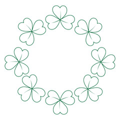 Abstract round frame border of contour drawn shamrocks. Copy space. Concept for St. Patrick greeting