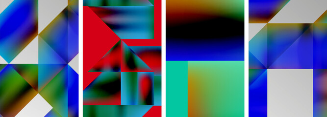 Fototapeta premium Set of colorful geometric posters - round shapes and circles with fluid color gradients. Abstract backgrounds for wallpaper, business card, cover, poster, banner, brochure, header, website