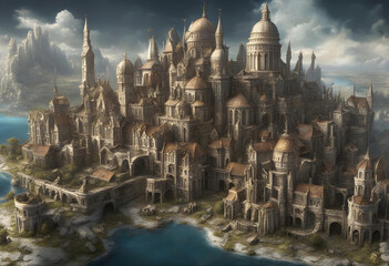 Fantasy City. Capital. Kingdom. High Fantasy. Metropolis. Magical. Architecture. Mythical. Enchanting. Futuristic. Realm. Adventure. Grand. Majestic. Imagination. Skylines. Ethereal. AI Generated.