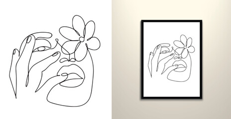 Woman faces with floral and leave line art drawing