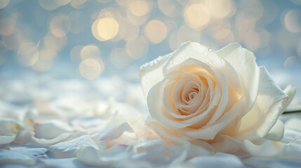 White rose on bokeh background. Wedding concept. Copy space