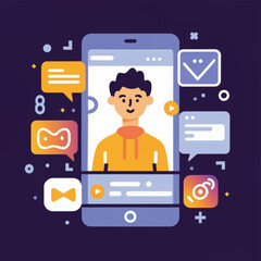 2d vector illustration colorful social media boost , influence blogger E-marketer via Internet pages marketing referral