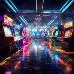 A retro arcade with colorful flashing lights. 