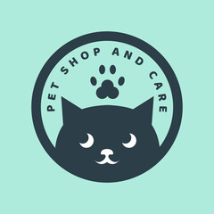 logo emblem pet shop  pet care  cat  with circle  minimalist  vector icon symbol illustration design template