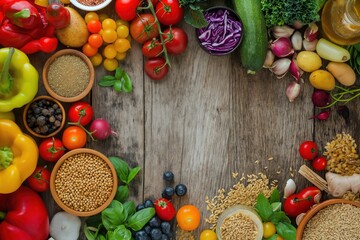 Assortment of Fresh Organic Vegetables on Wooden Surface