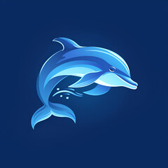 A logo illustration of a dolphin on a light blue background. Created with generative AI.