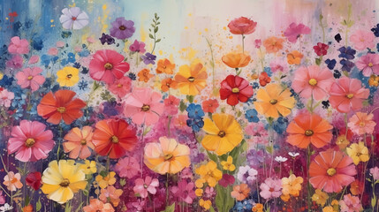 Spring flowers oil abstract painting