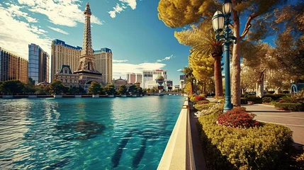 Glasschilderij Las Vegas Las Vegas travel destination. Tour tourism exploring. Copy pace for text.