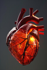 3D Model Heart with Glowing Orange Electric Pulse, Generative AI