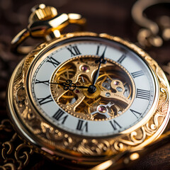 Close-up of an antique pocket watch.