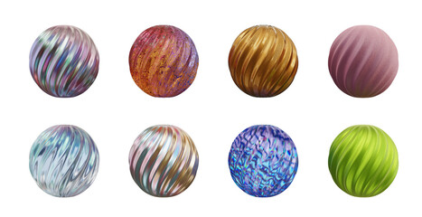 Material balls decoration set isolated background 3d rendering