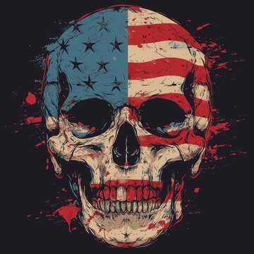 human skull with american flag background