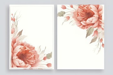 Wedding floral style double invite, invitation, save the date card design set with beautiful Orange peony flower 
