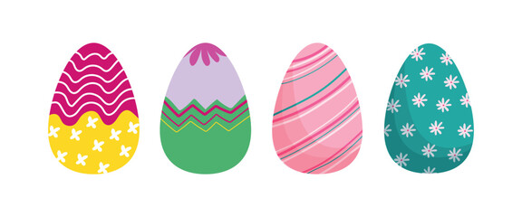 Set of colorful Easter eggs. Easter eggs with patterns.