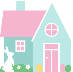 Easter house vector. Easter house and a cute little  bunny vector.