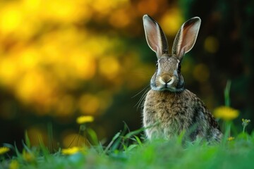 Brown rabbit standing in a field.