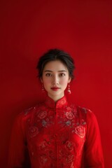 Chinese woman wearing red clothes