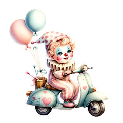 Obraz na płótnie Canvas Watercolor Valentine Cute Clown, transparent background PNG