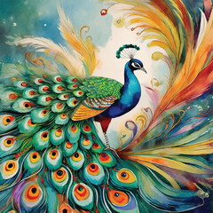 White peacocks and peonies.