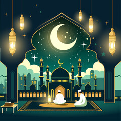 Arabic Night Mosque Ramadhan Silhouette Islamic Background Design	