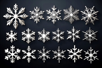 Set of different snowflakes isolated on white background