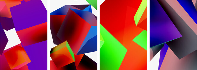 Flying 3d shapes, cubes and other geometric elements background design for wallpaper, business card, cover, poster, banner, brochure, header, website