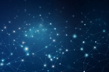 Fototapeta premium Blue abstract background with a network grid and particles connected . B003