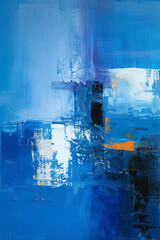 Abstract oil painting with modern brushstrokes style in blue color
