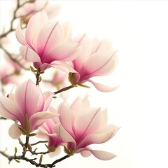 Beautiful pink magnolia flowers on white background ,generative ai