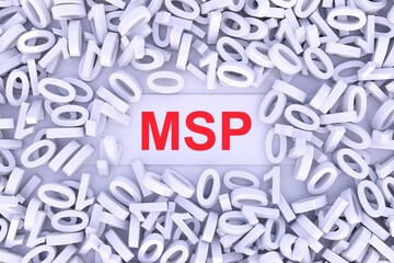 MSP concept with scattered binary code 3D illustration