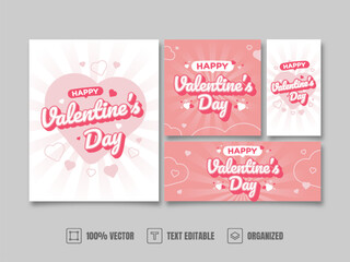 Happy Valentine’s Day Social Media Kit Design with Text Effect and Pink White Background.