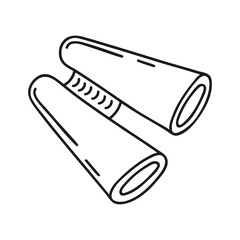 Hand drawn binoculars on a white isolated background. Camping elements, travel items. Doodle, simple outline illustration. It can be used for decoration of textile, paper and other surfaces.
