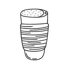 Hand drawn thermo cup on a white isolated background. Camping elements, travel items. Doodle, simple outline illustration. It can be used for decoration of textile, paper and other surfaces.