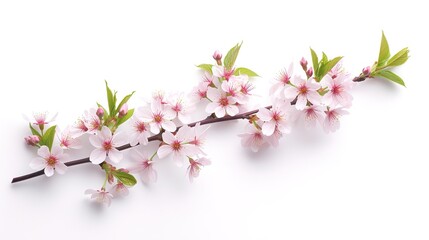 Cherry blossom, sakura flowers isolated on white background with copy space for your text. Top view. Flat lay pattern, ,generative ai