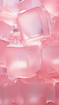 A captivating image of pristine pink ice cubes glistening with reflections against a soft rose pastel backdrop. Generative AI.