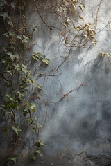 A blank wall with vine and leaves for background