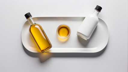  Isolated Honey Cup and Bottles on a Crisp White Tray, a Symphony of Natural Nectar Awaits Your Palate