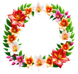 Fototapeta na wymiar Vibrant Floral Flowers Border Decorative floral green leaves and flowers Clear PNG with Transparent Background.