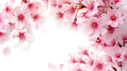 Fototapeta na wymiar Pink flowers Spring background sakura , cherry blossom ,white with copy space,isolated on white background, generative ai