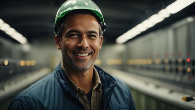 Close-up high-resolution image of a senior power station worker.