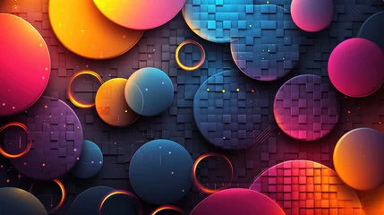 Tuinposter Abstract overlapping lines and circles geometric background with gradient colors,  Generative Ai © mangsi
