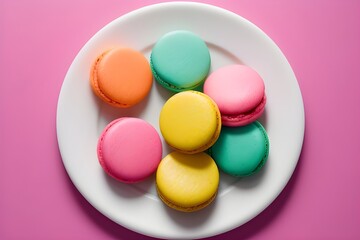 Fototapeta na wymiar Plate of colorful macarons