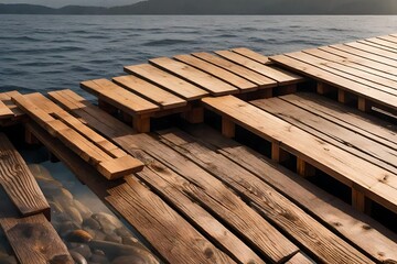 wooden dock on whtie transparent background ultra realistic 