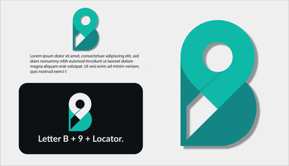 Letter B + 9 + Locator. logo Design, Letter B logo for location 