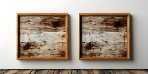 Two boards with wooden frames on wall