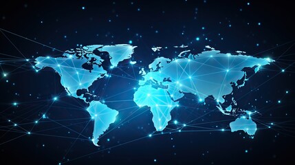 Naklejka premium Global internet work.World map, shining lines connected by dots symbol of Internet,mobile communications and satellite. technology background